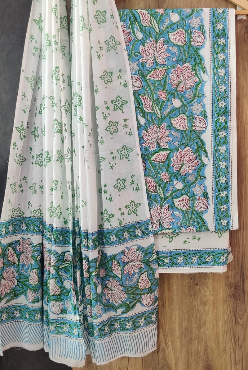 EXCLUSIVE HAND BLOCK PRINT PURE COTTON SUIT WITH COTTON MULMUL DUPATTA (MALYS174)