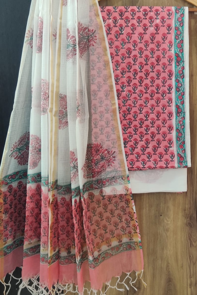 YUVI STYLE HAND BLOCK PURE COTTON SUIT WITH KOTA DORIA DUPATTA (3CKDYS158)