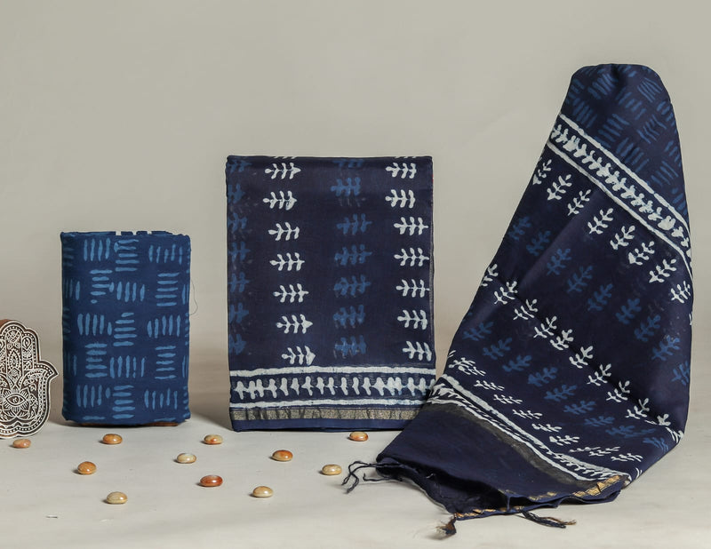 TRADITIONAL HAND BLOCK CHANDERI SILK SUIT SET WITH CHANDERI DUPATTA (CHDYS256)