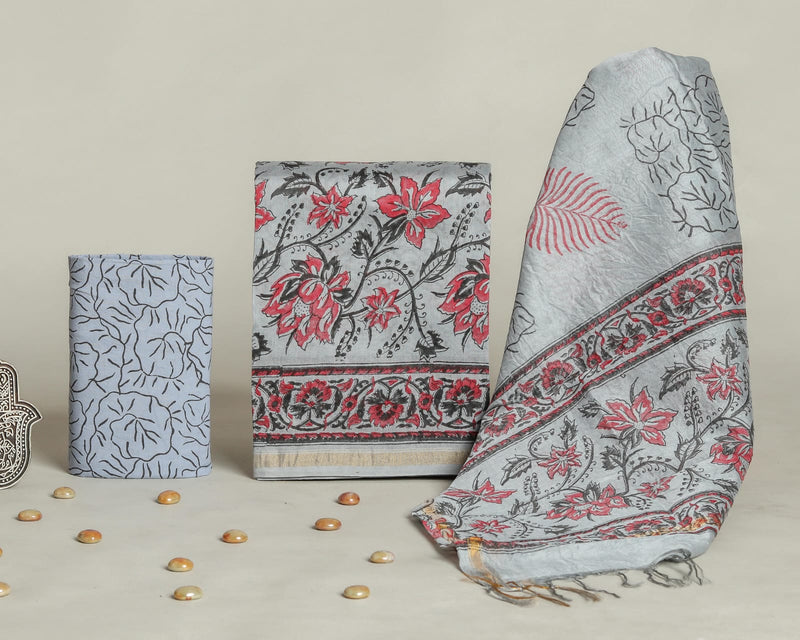 Designer Hand Block Bagru  Print Chanderi Silk Suit set with Premium Chanderi Dupatta (CHDYS16)