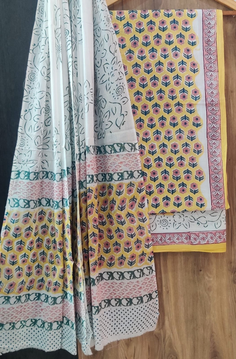 DESIGNER HAND BLOCK PRINT COTTON SUIT WITH MULMUL DUPATTA (MALYS101)