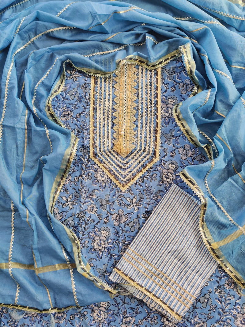 DESIGNER TIE WORK COTTON SUIT WITH CHANDERI SILK  DUPATTA (GOTAYS22)