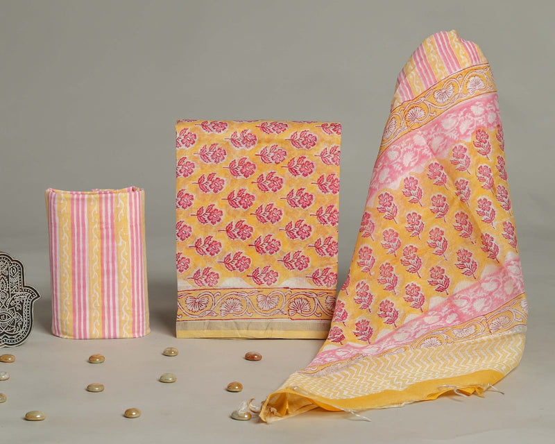 DESIGNER HAND BLOCK CHANDERI SILK SUIT SET WITH CHANDERI DUPATTA (CHDYS188)