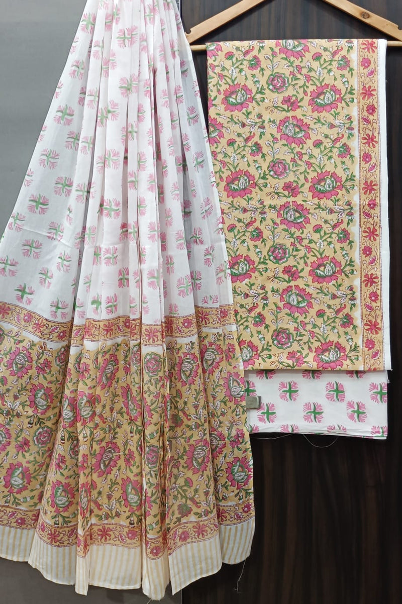 Designer Hand Block Indigo Print Pure Cotton Suit with Mulmul Dupatta (MALYS08)