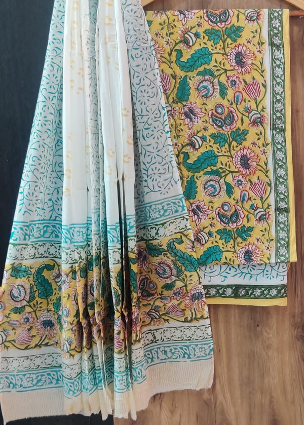 YUVI STYLE HAND BLOCK PRINT PURE COTTON SUIT WITH COTTON MULMUL DUPATTA (MALYS171)