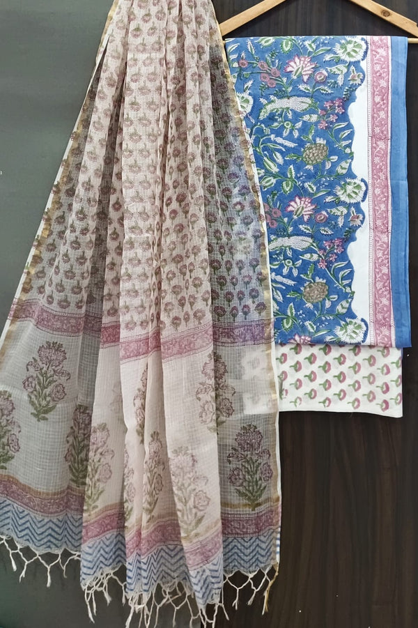 EXCLUSIVE HAND BLOCK PRINT PURE COTTON SUIT WITH KOTA DORIYA DUPTTA (3CKDYS117)