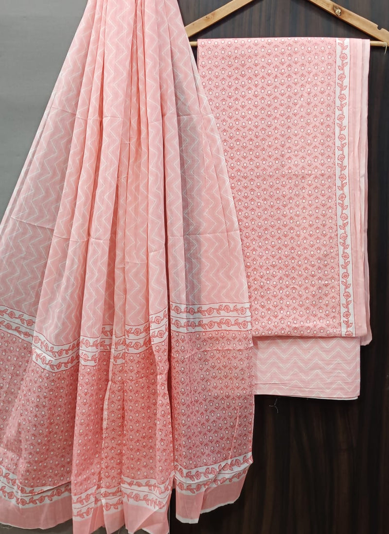 Designer Hand Block Print Pure Cotton Suit with Cotton Mulmul Dupatta (MALYS05)