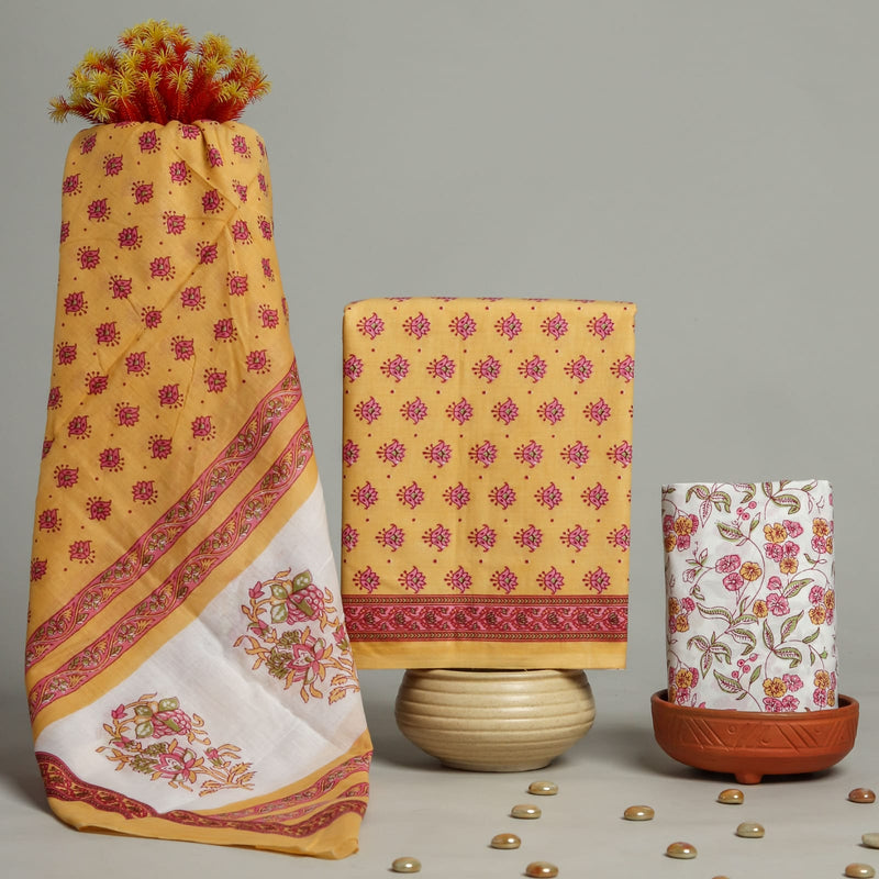 DESIGNER HAND BLOCK PRINT PURE COTTON SUIT WITH  MULMUL DUPATTA(MALYS36)