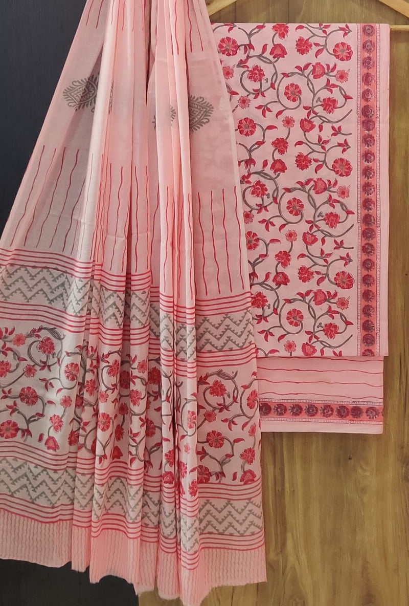 DESIGNER HAND BLOCK PRINT PURE COTTON SUIT WITH COTTON MULMUL DUPATTA(MALYS38)