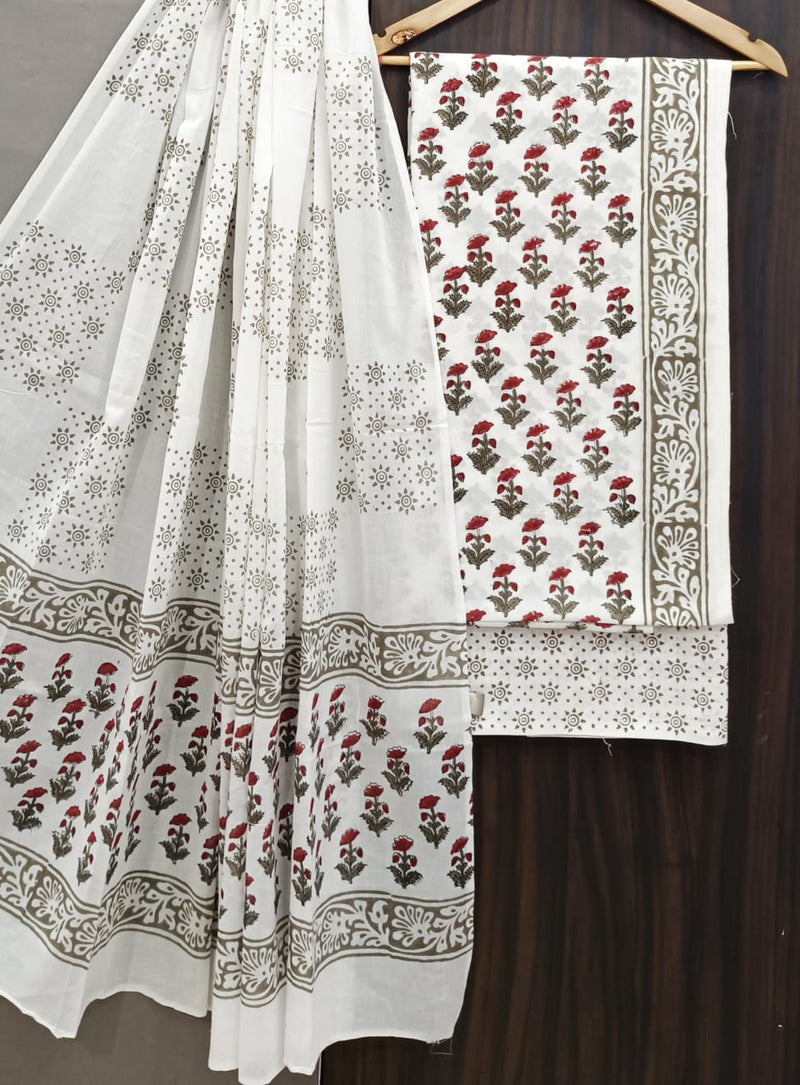 DESIGNER HAND BLOCK PRINT PURE COTTON SUIT WITH COTTON MULMUL DUPATTA (MALYS69)