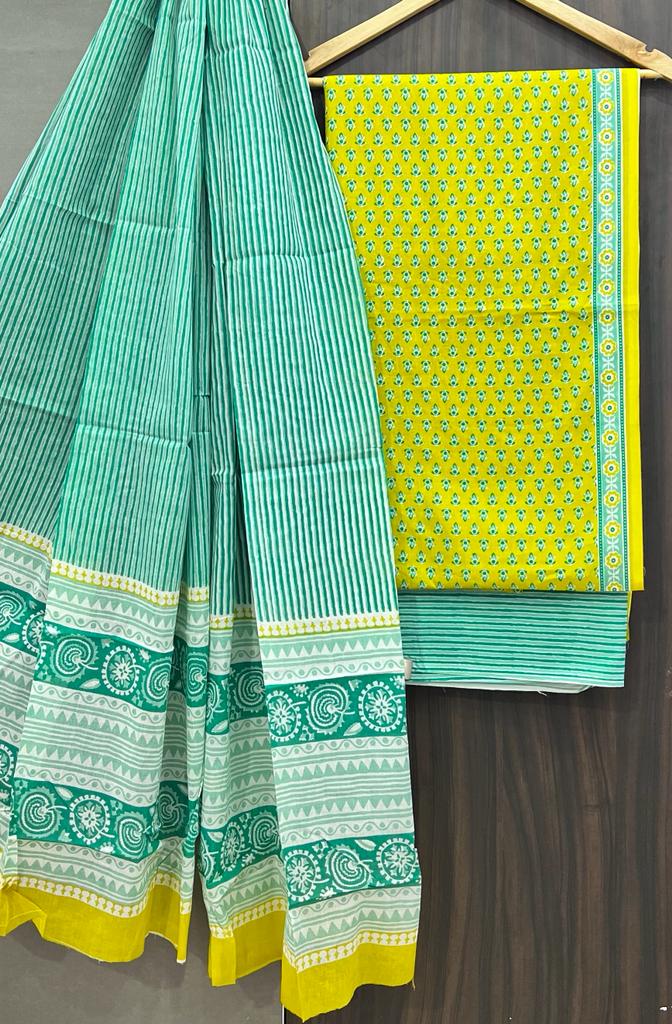 EXCLUSIVE HAND BLOCK PRINT PURE COTTON SUIT WITH COTTO MULMUL DUPATTA (MALYS251)