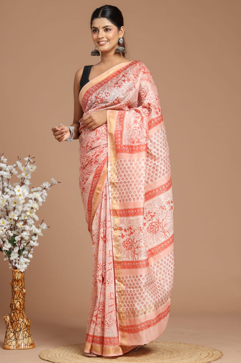 EXCLUSIVE HAND BLOCK PREMIUM  MAHESWARI  SILK SAREE (MSYS38)