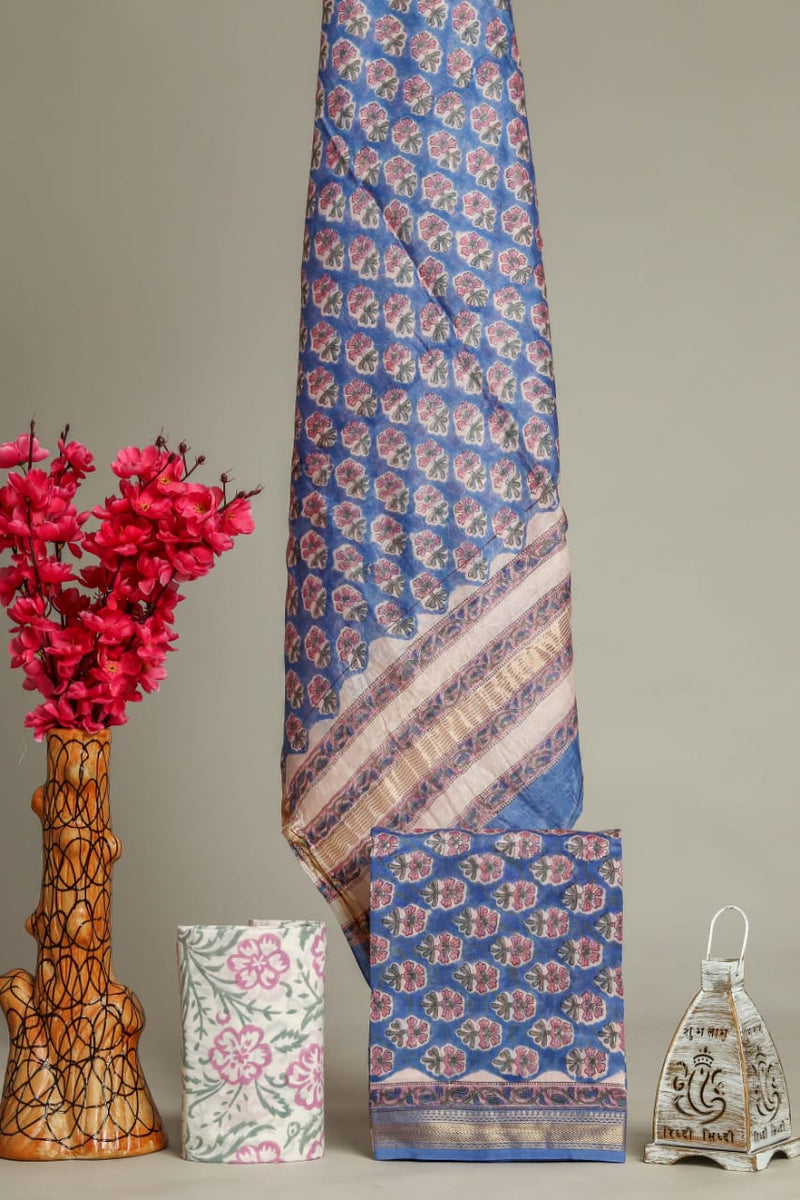 TRADITIONAL HAND BLOCK PRINT MAHESHWARI SILK SUIT WITH MAHESHWARI SILK DUPATTA (MSLYS121)