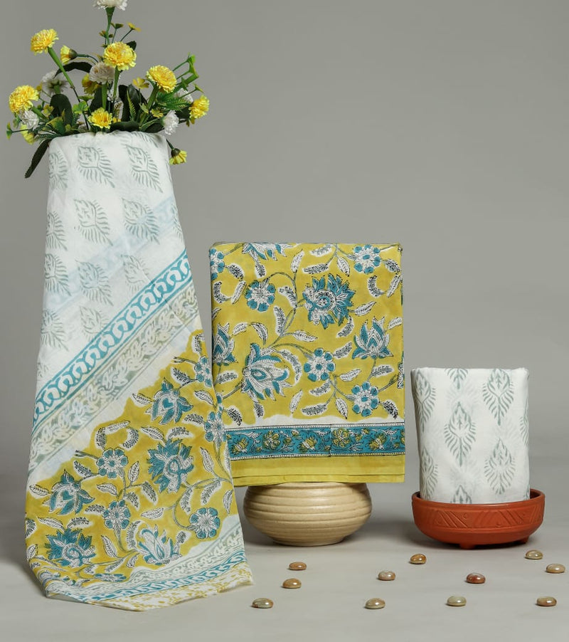 EXCLUSIVE HAND BLOCK PRINT PURE COTTON SUIT WITH COTTON MULMUL DUPATTA (MALYS207)