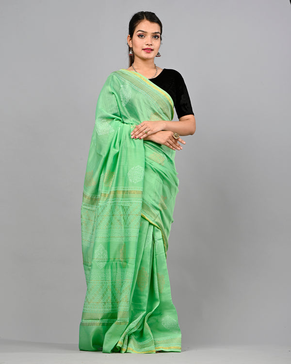 DESIGNER HAND BLOCK PRINTED CHANDERI SILK SAREE (CHDSYS24)