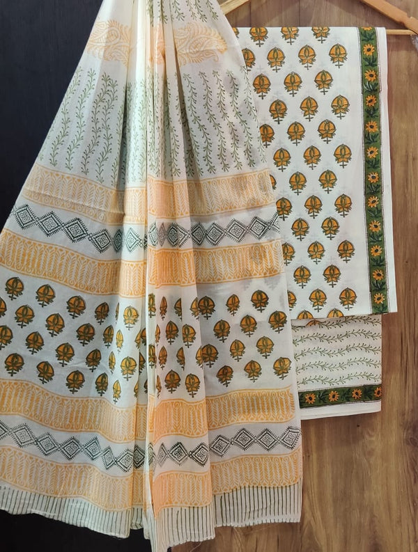 DESIGNER HAND BLOCK PRINT PURE COTTON SUIT WITH COTTON MULMUL DUPATTA ( MALYS26)